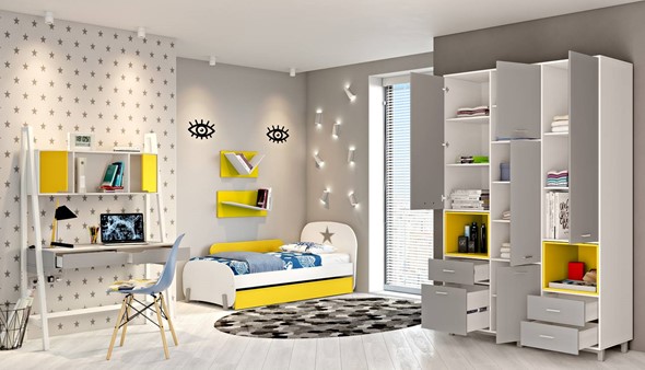 Подростковая мебель POLINI Kids Mirum №1 Белый / Серый / Желтый в Нижнекамске - изображение