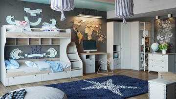 Детская спальня Ривьера №2 (Дуб Бонифацио/Белый) в Набережных Челнах