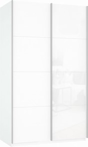 Шкаф 2-дверный Прайм (ДСП/Белое стекло) 1600x570x2300, белый снег в Альметьевске - предосмотр