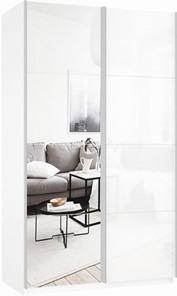 Шкаф Прайм (Зеркало/Белое стекло) 1400x570x2300, белый снег в Нижнекамске