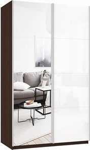 Шкаф 2-х створчатый Прайм (Зеркало/Белое стекло) 1200x570x2300, венге в Набережных Челнах