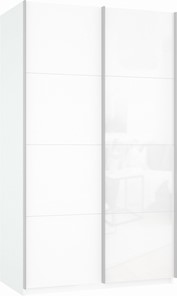 Шкаф-купе 2-х дверный Прайм (ДСП/Белое стекло) 1200x570x2300, белый снег в Альметьевске