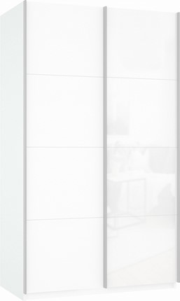 Шкаф-купе 2-х дверный Прайм (ДСП/Белое стекло) 1200x570x2300, белый снег в Казани - изображение
