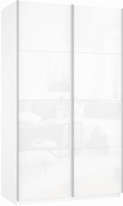 Шкаф 2-х дверный Прайм (Белое стекло/Белое стекло) 1600x570x2300, белый снег в Нижнекамске - предосмотр