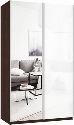 Шкаф 2-х створчатый Прайм (Зеркало/Белое стекло) 1600x570x2300, венге в Казани - изображение