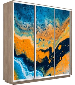Шкаф 3-х створчатый Экспресс 2100х450х2200, Абстракция оранжево-голубая/дуб сонома в Нижнекамске
