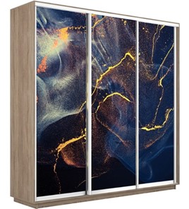 Шкаф 3-дверный Экспресс 2100х600х2200, Абстракция золотая пыль/дуб сонома в Казани