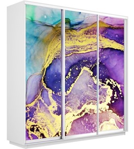 Шкаф 3-х створчатый Экспресс 2400х600х2200, Абстракция фиолетово-золотая/белый снег в Нижнекамске