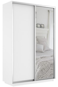 Шкаф 2-створчатый Экспресс (ДСП/Зеркало) 1600х600х2400, белый снег в Набережных Челнах