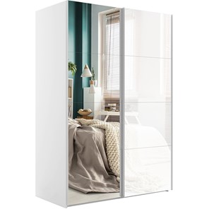 Шкаф 2-дверный Эста (Зеркало/Стекло белое) 1600x660x2400, белый снег в Набережных Челнах