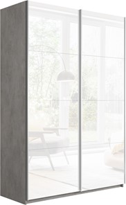 Шкаф 2-дверный Прайм (Белое стекло/Белое стекло) 1600x570x2300, бетон в Набережных Челнах