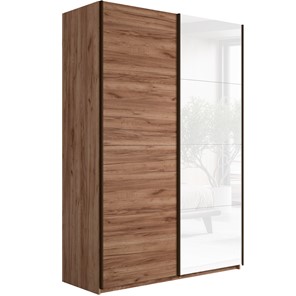 Шкаф 2-дверный Прайм (ДСП/Белое стекло) 1600x570x2300, Крафт табачный в Набережных Челнах