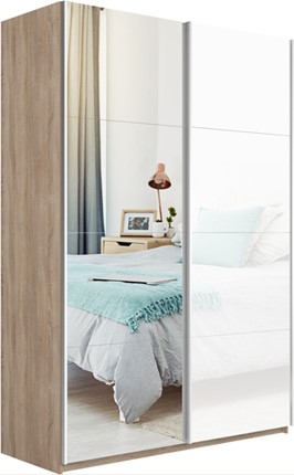 Шкаф 2-створчатый Прайм (Зеркало/Белое стекло) 1400x570x2300, дуб сонома в Нижнекамске - изображение