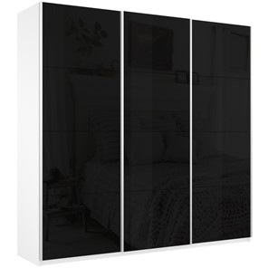 Шкаф Широкий Прайм (Черное стекло) 2400x570x2300,  Белый Снег в Альметьевске