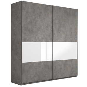 Шкаф 2-дверный Широкий Прайм (ДСП / Белое стекло) 2200x570x2300, Бетон в Альметьевске