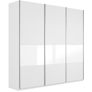 Шкаф Широкий Прайм (ДСП / Белое стекло) 2400x570x2300, Белый снег в Казани