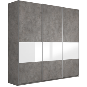 Шкаф 3-створчатый Широкий Прайм (ДСП / Белое стекло) 2400x570x2300, Бетон в Альметьевске - предосмотр