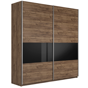 Шкаф 2-х дверный Широкий Прайм (ДСП / Черное стекло) 2200x570x2300, Крафт Табачный в Набережных Челнах