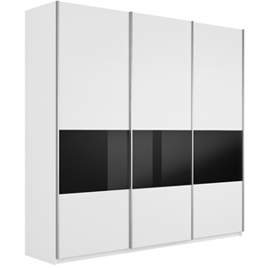 Шкаф 3-дверный Широкий Прайм (ДСП / Черное стекло) 2400x570x2300, Белый снег в Альметьевске