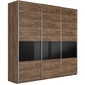 Шкаф 3-х дверный Широкий Прайм (ДСП / Черное стекло) 2400x570x2300, Крафт Табачный в Нижнекамске