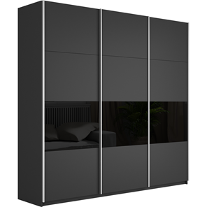 Шкаф Широкий Прайм (ДСП / Черное стекло) 2400x570x2300, Серый диамант в Набережных Челнах