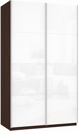 Шкаф Прайм (Белое стекло/Белое стекло) 1400x570x2300, венге в Казани - изображение
