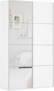 Шкаф 2-х створчатый Прайм (ДСП/Зеркало) 1200x570x2300, белый снег в Альметьевске