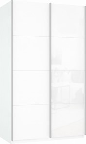 Шкаф двухдверный Прайм (ДСП/Белое стекло) 1400x570x2300, белый снег в Нижнекамске - предосмотр