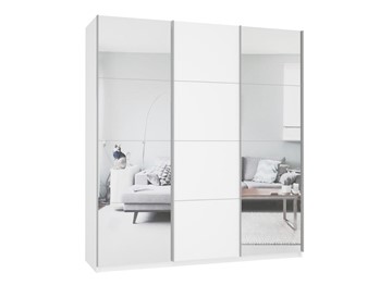 Шкаф трехдверный Прайм (Зеркало/ДСП/Зеркало) 1800x570x2300, белый снег в Альметьевске