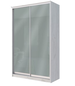 Шкаф 2-х дверный Хит-22-12/2-22 с цветным стеклом, средне-серый 074, Дуб Крафт белый в Набережных Челнах