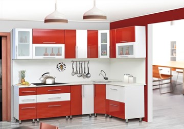 Угловая кухня Мыло 224 2600х1600, цвет Красный/Белый металлик в Набережных Челнах