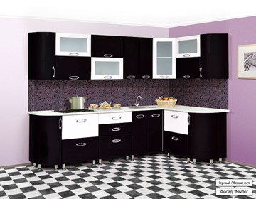Модульная кухня Мыло 128 2700х1500, цвет Черный/Белый металлик в Нижнекамске - предосмотр