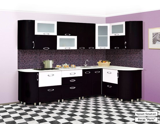 Модульная кухня Мыло 128 2700х1500, цвет Черный/Белый металлик в Альметьевске - изображение