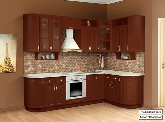 Угловой кухонный гарнитур Классика 2700х1500, цвет Итальянский орех в Альметьевске - изображение