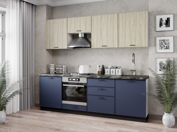 Гарнитур кухонный 2400 Индиго, Белый/Дуб мадейра топаз/Тёмно-синий в Набережных Челнах