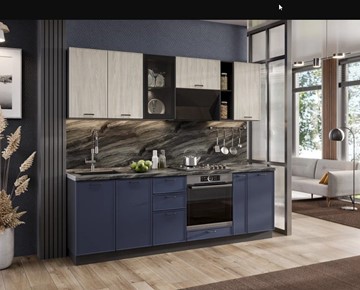 Модульный кухонный гарнитур 2400 Индиго, Черный/Дуб мадейра топаз/Темно-синий в Альметьевске