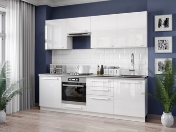 Модульный кухонный гарнитур Герда 2400 (Белый/Белый глянец) в Набережных Челнах