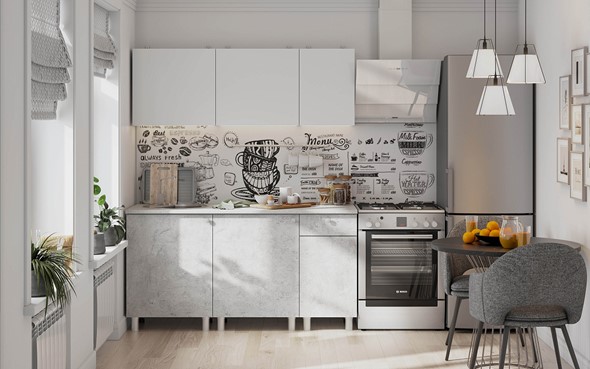 Гарнитур на кухню КГ-1 1600, белый/белый/цемент светлый/антарес в Альметьевске - изображение