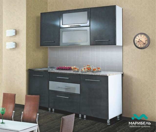Модульный кухонный гарнитур Мыло 224 2000х718, цвет Черный/Белый металлик в Нижнекамске - изображение 2