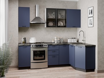 Гарнитур кухонный угловой 2400 Индиго, Белый/Темно-синий в Альметьевске