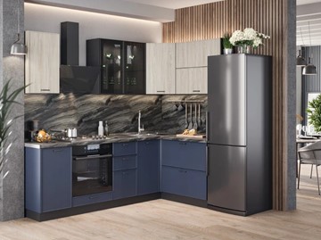 Модульный кухонный гарнитур угловой 2400 Индиго, Черный/Дуб мадейра топаз/Темно-синий в Альметьевске