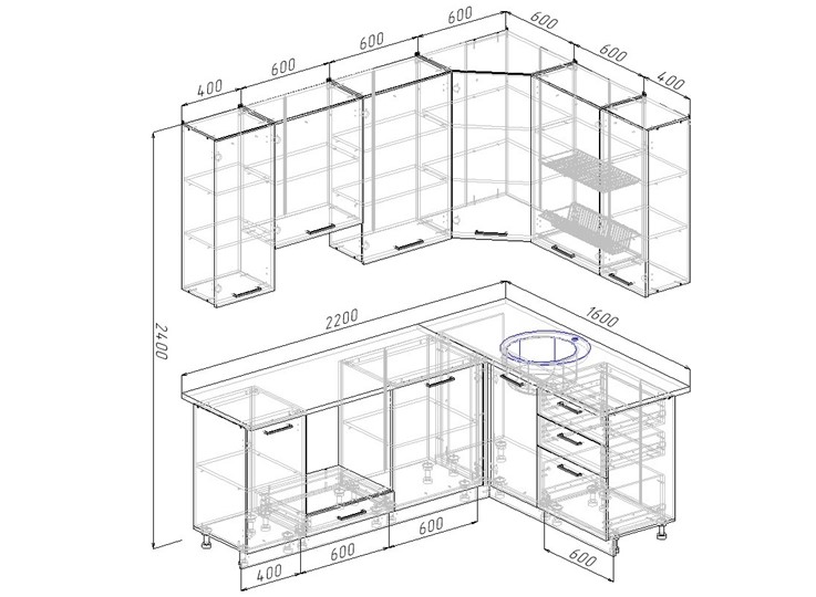 Угловой кухонный гарнитур Антрацит-2200х1600 в Альметьевске - изображение 1