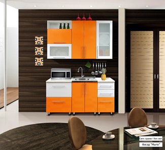 Кухня Мыло 224 1600х718, цвет Оранжевый/Белый металлик в Казани