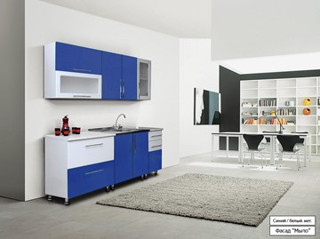 Гарнитур на кухню Мыло 224 2000х918, цвет Синий/Белый металлик в Набережных Челнах