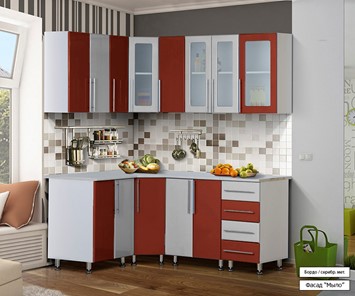 Угловая кухня Мыло 224 1800х1400, цвет Бордо/Серебристый металлик в Набережных Челнах