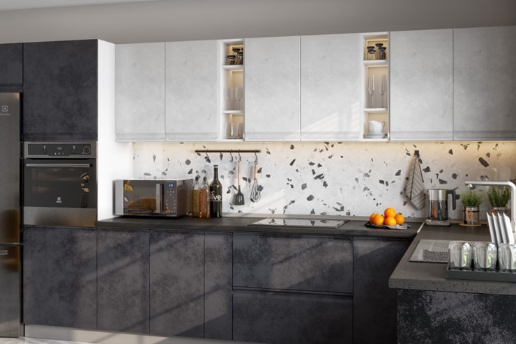 Угловой кухонный гарнитур Вельвет, бетон графит/бетон снежный в Набережных Челнах - изображение 2