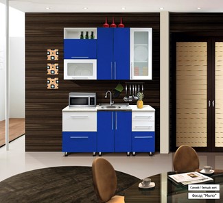 Кухня Мыло 224 1600х718, цвет Синий/Белый металлик в Альметьевске