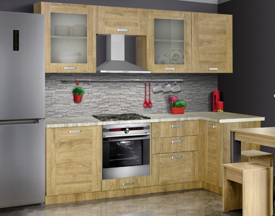 Угловой кухонный гарнитур Квадро 2400х1000, цвет Дуб Баррик в Альметьевске - изображение