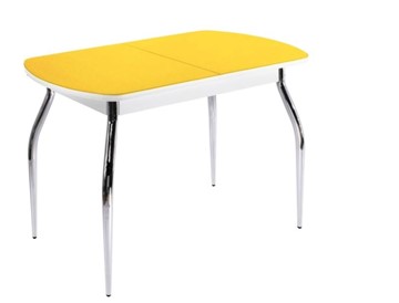 Кухонный стол ПГ-04 СТ2, белое/желтое стекло/35 хром гнутые металл в Альметьевске