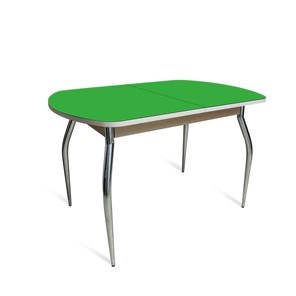 Обеденный стол ПГ-05 СТ2, дуб молочный/зеленое стекло/35 хром гнутые металл в Казани